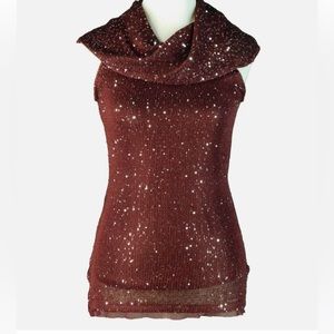 NWOT ANTONIO MELANI Burgundy Sparkle Turtleneck Sleeveless Sweater size small
